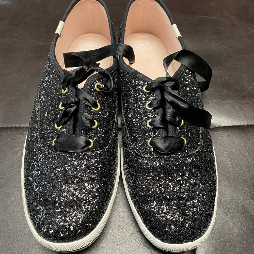 Keds x Kate Spade New York Champion Glitter Sneakers, Black. Size 9 M.